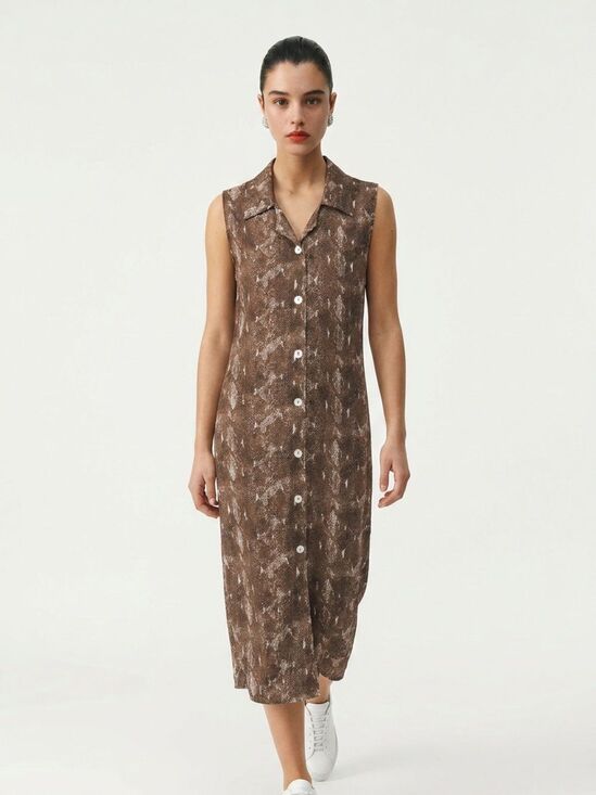 Voir Voir Dresses & Skirts - VOIR | Vintage Snakeskin Print Button Midi Dress M